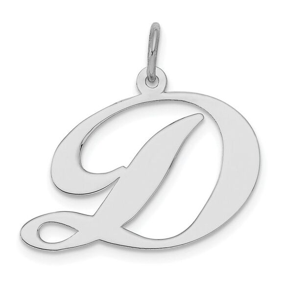 Sterling Silver, Ella Collection, LG Fancy Script Initial D Pendant - Picture 1 of 5